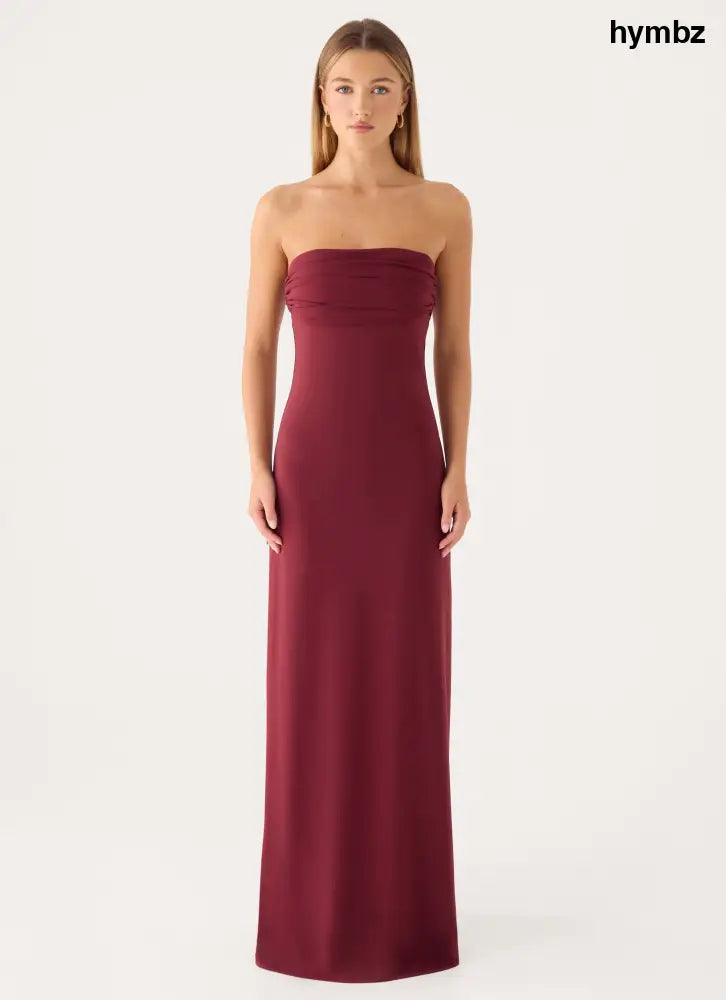 Almost Yours Strapless Maxi Dress - Burgundy - Maxi Dresses